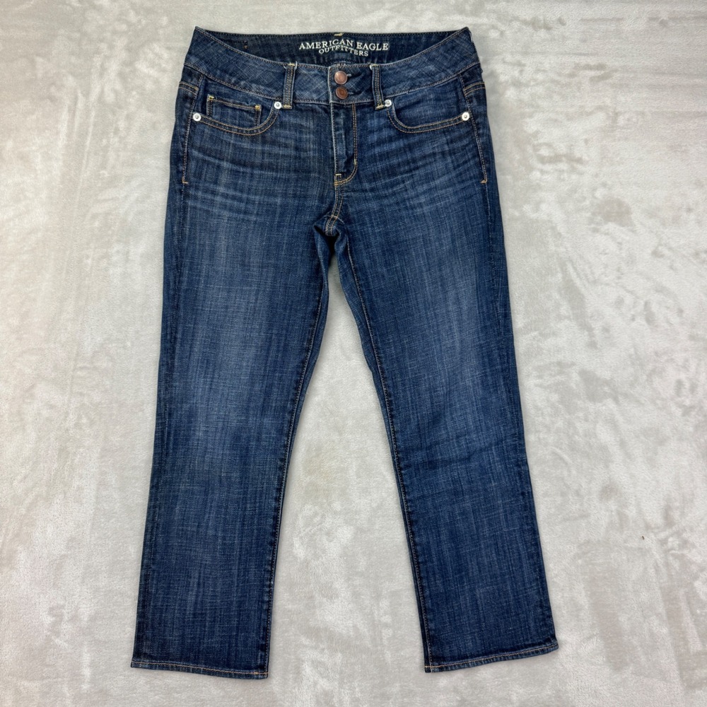American Eagle Artist Crop Jeans Womens 4 Blue‎ Denim Stretch Double Button